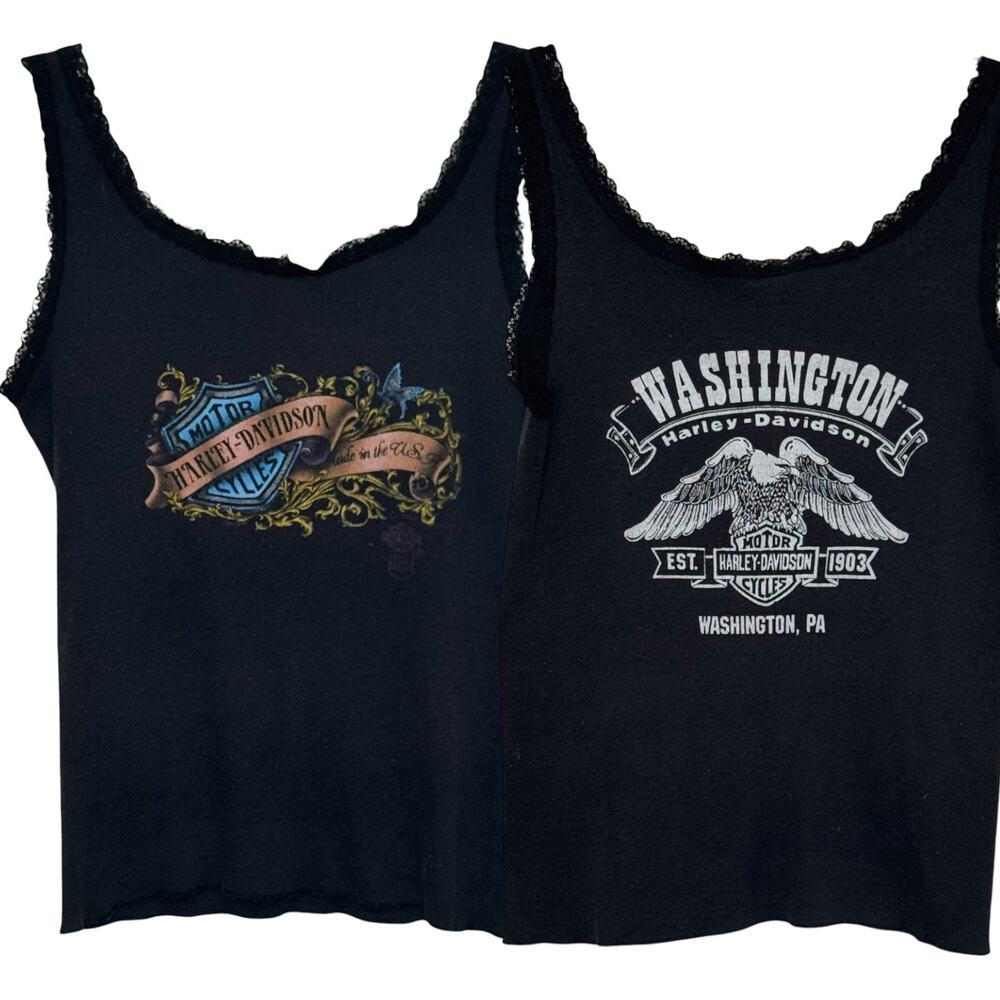 1980's 3D Emblem Harley Davidson Washington, PA HD Women's Lace Tank Top Vintage